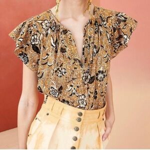 Ulla Johnson Shania Ruffled Floral-Print Cotton-Blend Voile top boho size 8